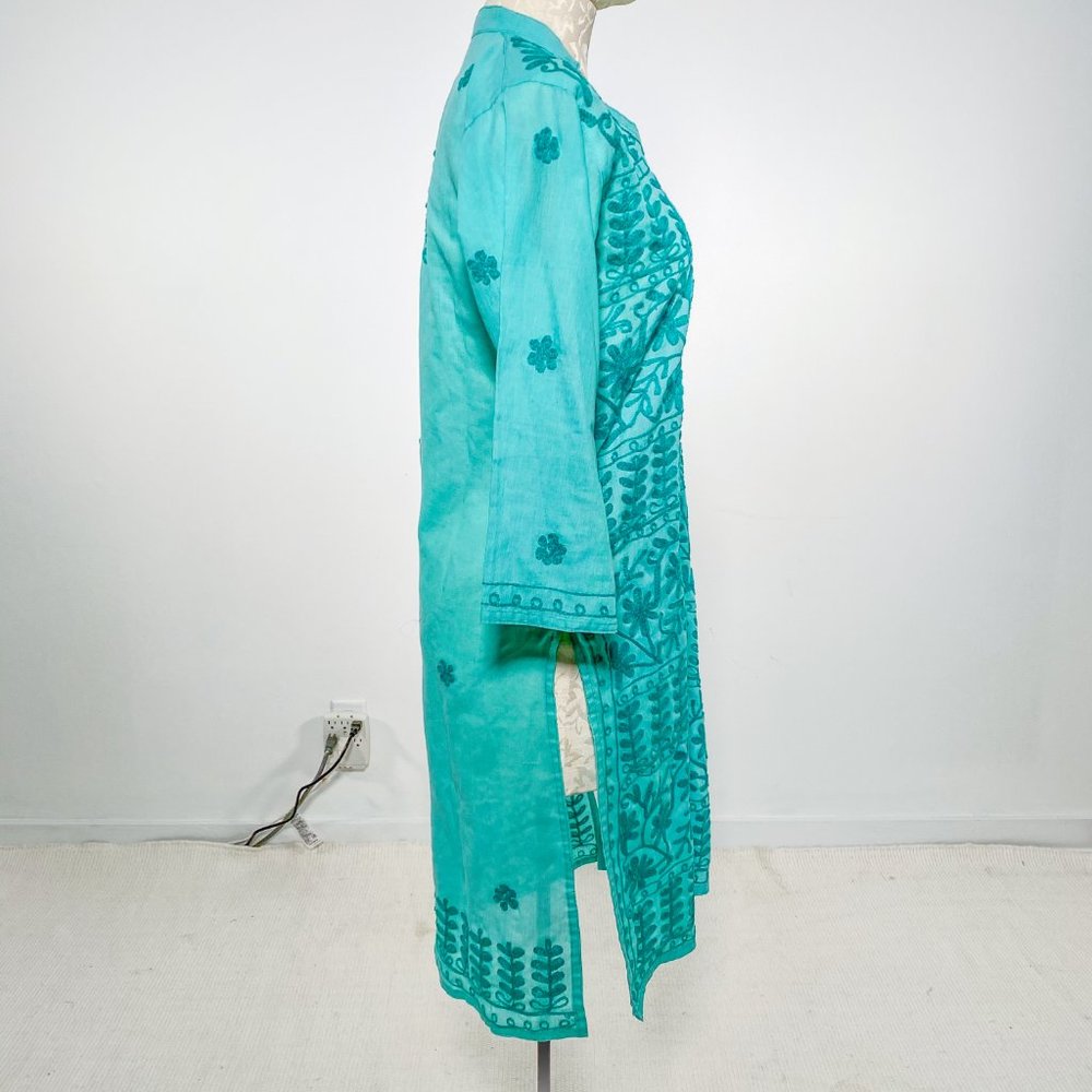 Vintage 70s S Boho Embroidered Tunic Dress Green - Picture 6 of 13